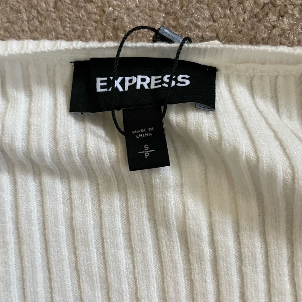 Express White Ribbed Sharp Shoulder Balloon Sleev… - image 7